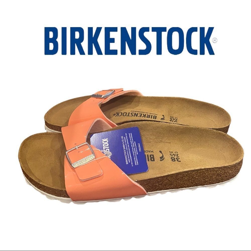 NEW Birkenstock Madrid Patent Coral Peach Women's Men's Slide Sandals 38 7 5